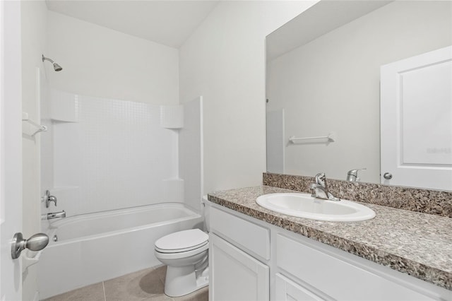 full bathroom featuring bathing tub / shower combination, tile patterned flooring, vanity, and toilet