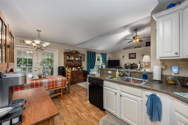 kitchen featuring white cabinetry, sink, a healthy amount of sunlight, and black dishwasher