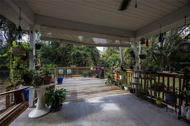 wooden terrace with ceiling fan