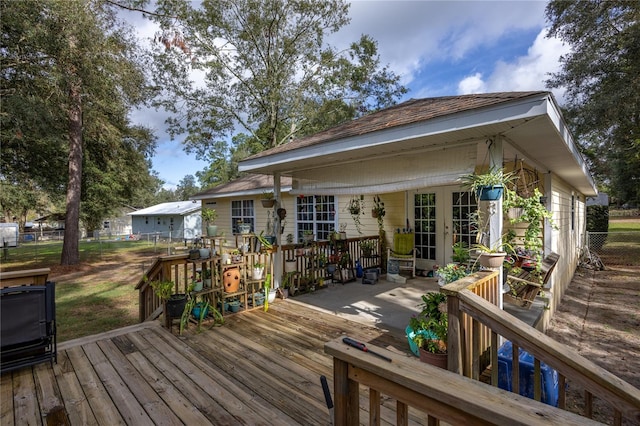 wooden terrace with french doors