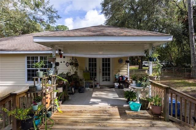 wooden deck with french doors