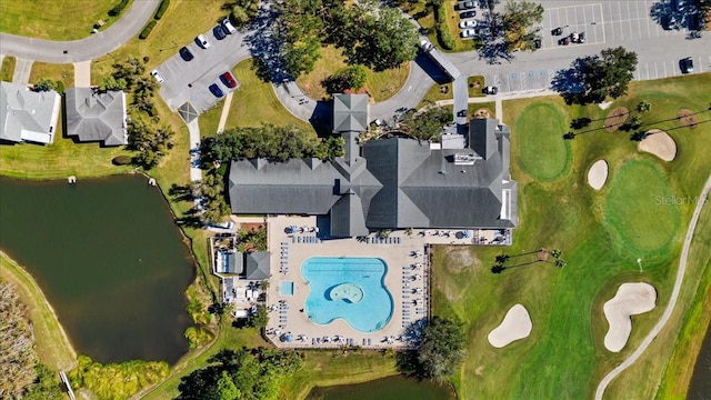 bird's eye view featuring a water view