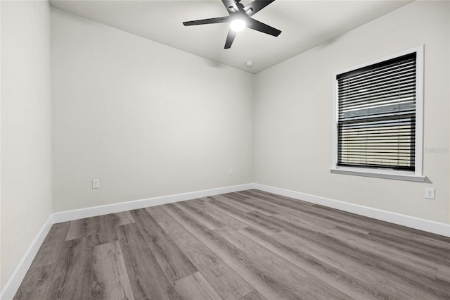 unfurnished room with ceiling fan and light hardwood / wood-style flooring