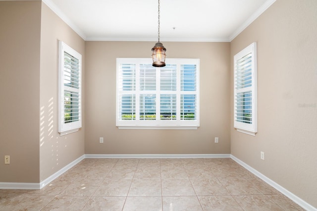 tiled spare room with ornamental molding