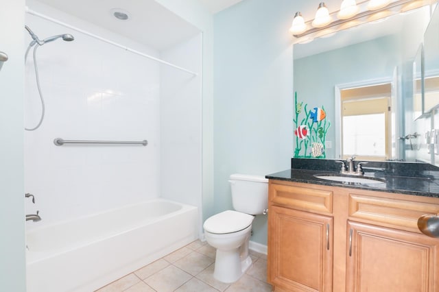 full bathroom featuring tile patterned floors, vanity,  shower combination, and toilet