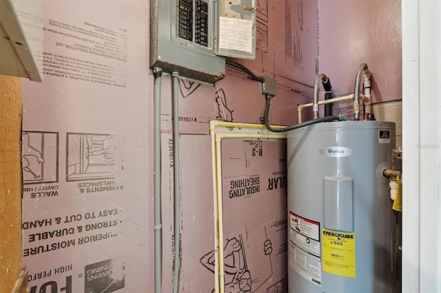 utility room with electric panel and electric water heater