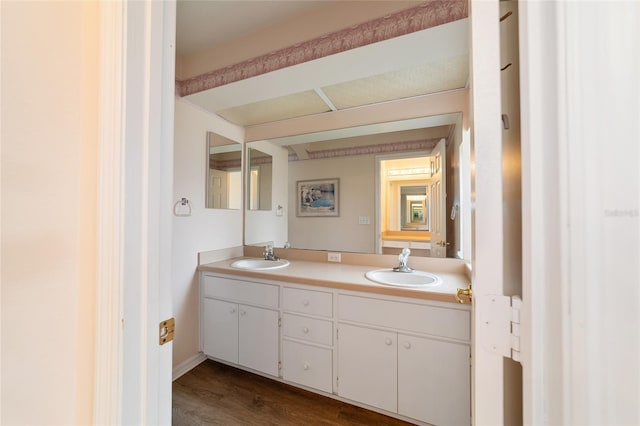 bathroom featuring vanity and wood-type flooring