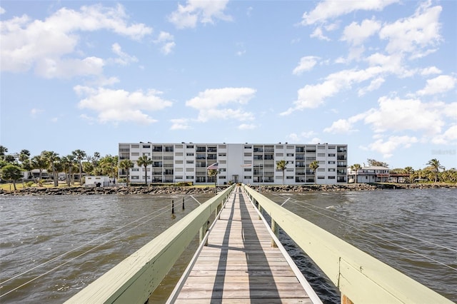 view of dock with a water view