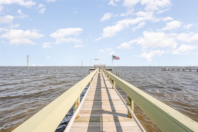 view of dock with a water view