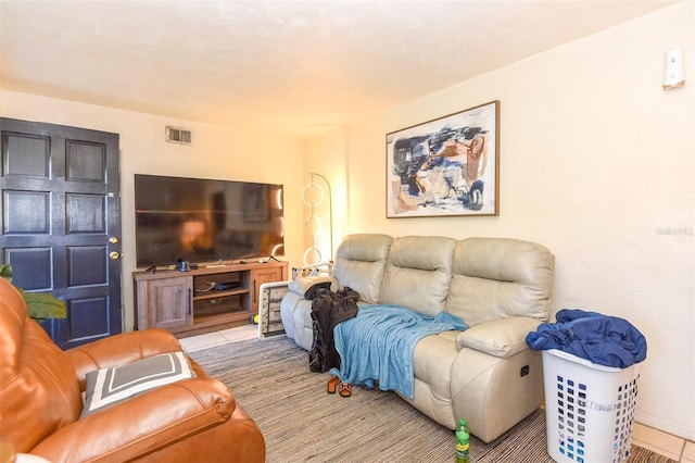 living room featuring light tile patterned floors