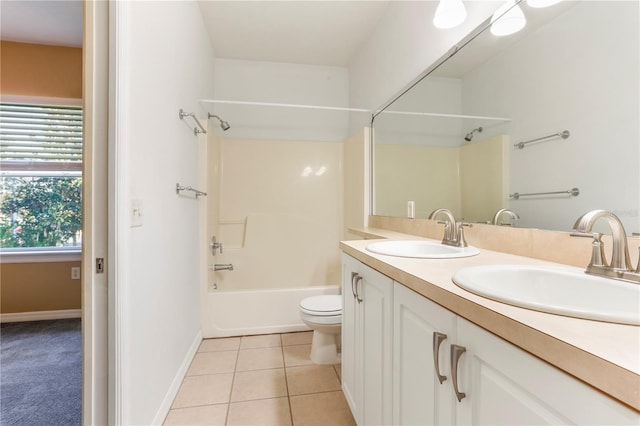 full bathroom with tile patterned flooring, vanity, toilet, and shower / bathtub combination