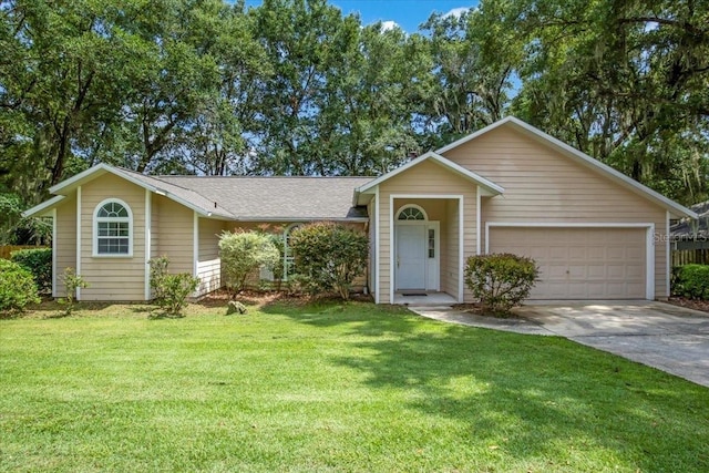 8309 SW 61st Pl, Gainesville, FL 32608 - ranch-style house with driveway, a garage, and a front yard