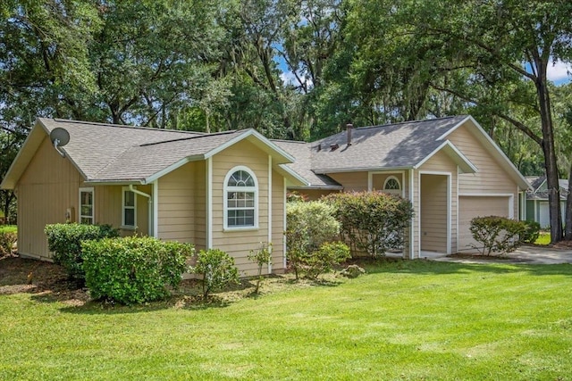 8309 SW 61st Pl, Gainesville, FL 32608 - ranch-style home with a shingled roof, a front yard, and an attached garage