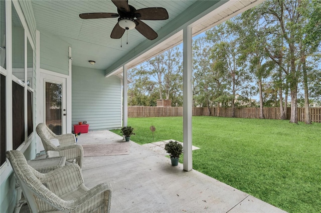 view of patio / terrace featuring ceiling fan