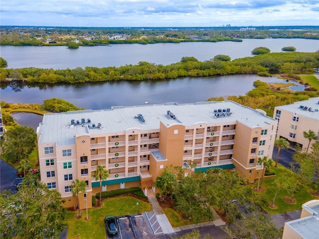 aerial view featuring a water view