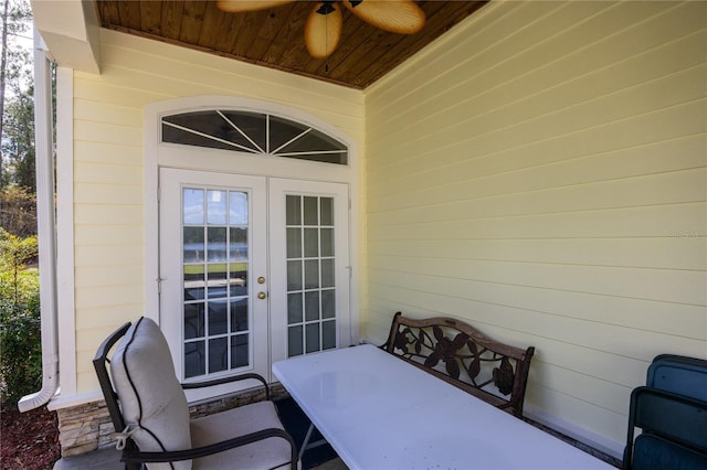 exterior space with ceiling fan and french doors