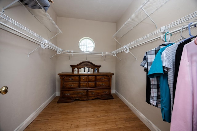 walk in closet with wood-type flooring