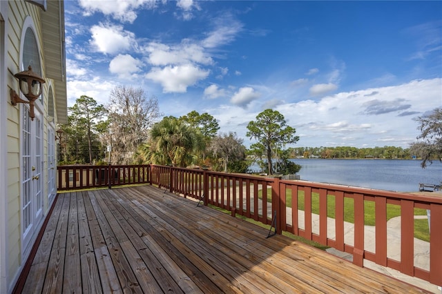 deck with a water view