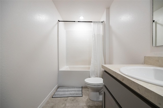 full bathroom featuring tile patterned flooring, vanity, toilet, and shower / tub combo