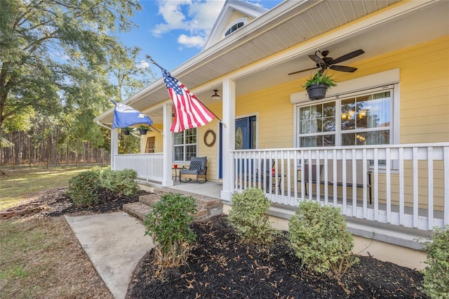 view of patio / terrace with covered porch and ceiling fan