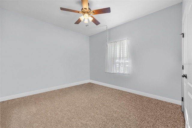 unfurnished room featuring carpet and ceiling fan