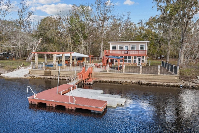 view of dock with a water view