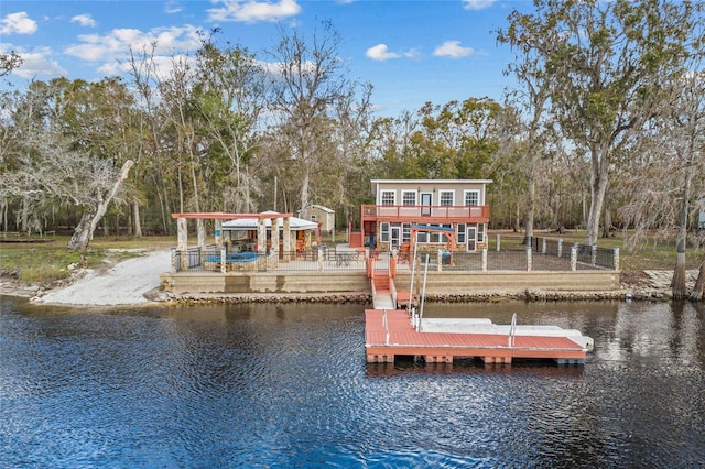 dock area with a water view