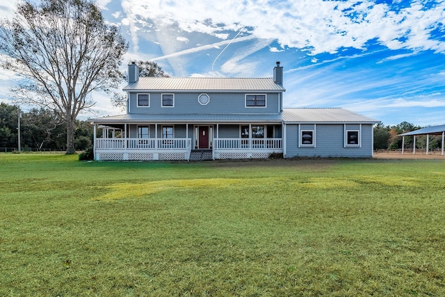 country-style home featuring a front yard and a porch