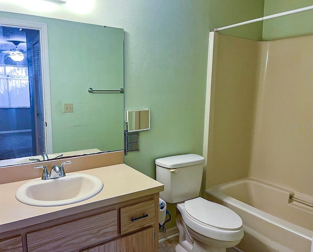 full bathroom featuring vanity, shower / bathtub combination, and toilet