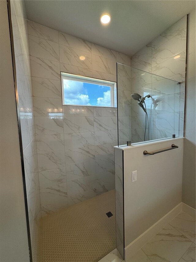 804 SW 144th Dr, Newberry, FL 32669 - full bathroom with marble finish flooring, a walk in shower, and recessed lighting