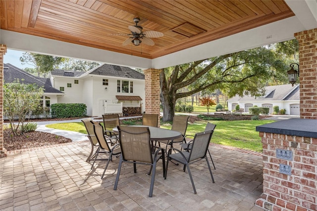 view of patio featuring ceiling fan