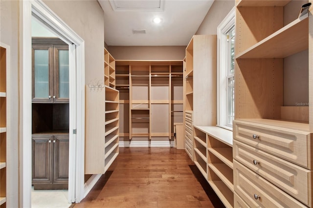 walk in closet featuring hardwood / wood-style floors