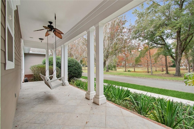 view of patio / terrace with ceiling fan and covered porch