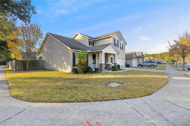 view of side of home featuring a lawn and a porch