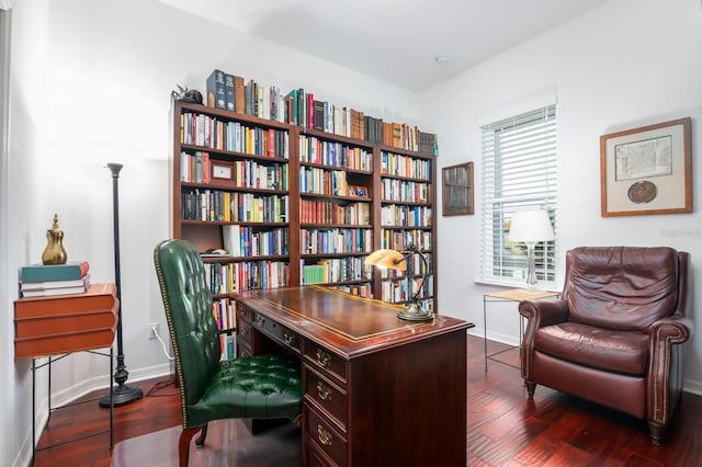 office area with dark hardwood / wood-style flooring