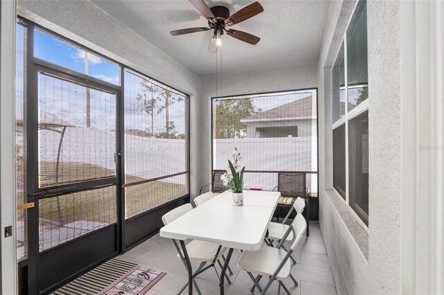 sunroom with ceiling fan and a wealth of natural light