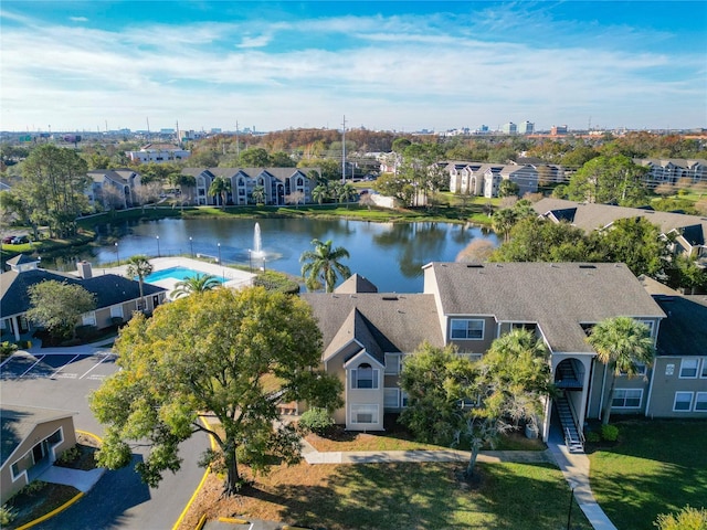 aerial view featuring a water view