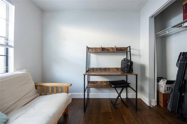 sitting room with dark hardwood / wood-style flooring