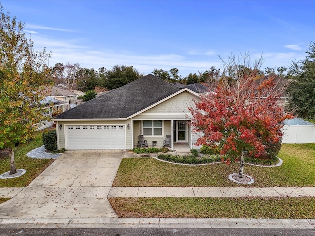 view of front of property featuring a garage and a front lawn