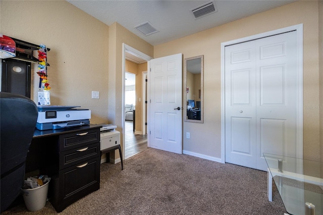 home office featuring carpet flooring