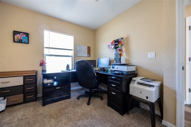 view of carpeted home office