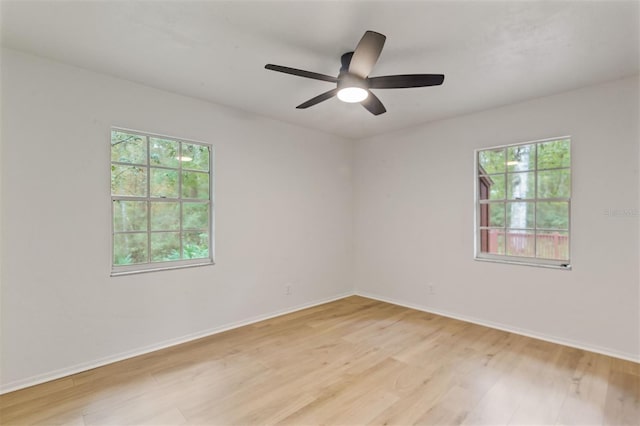 empty room with ceiling fan and light wood-type flooring