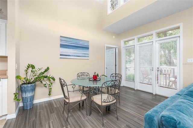 dining area with dark hardwood / wood-style flooring