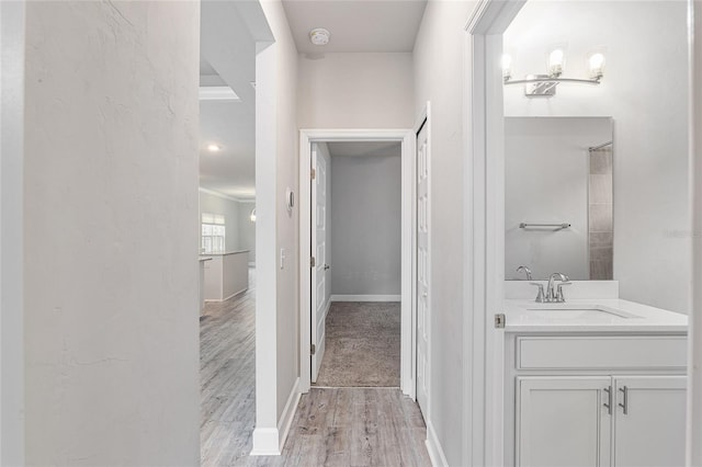 bathroom featuring wood-type flooring and vanity