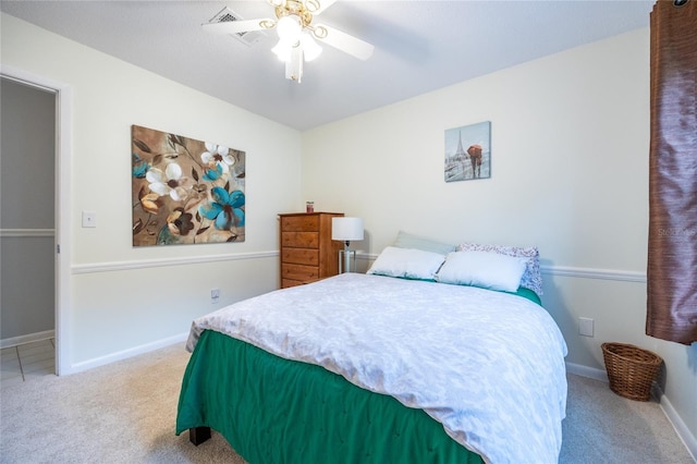 bedroom featuring carpet and ceiling fan