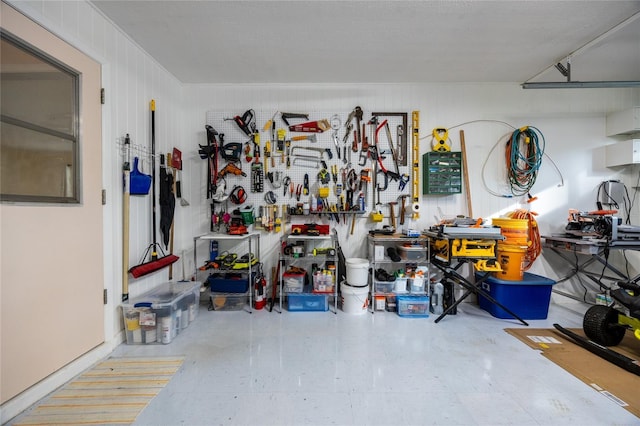 garage featuring a workshop area