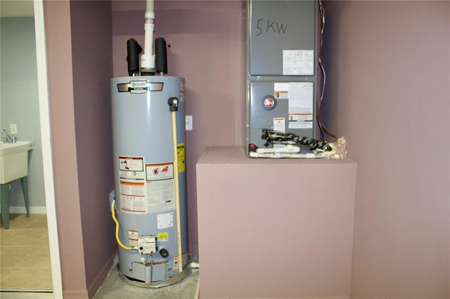 utility room featuring water heater