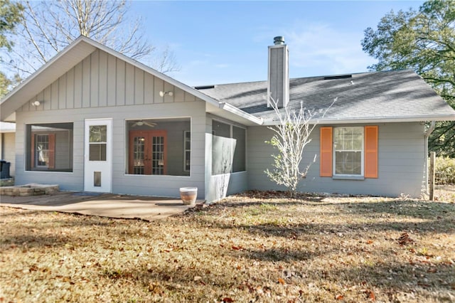 rear view of house featuring a patio area and ceiling fan