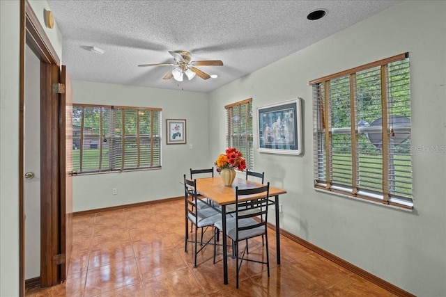 tiled dining area featuring ceiling fan and a healthy amount of sunlight