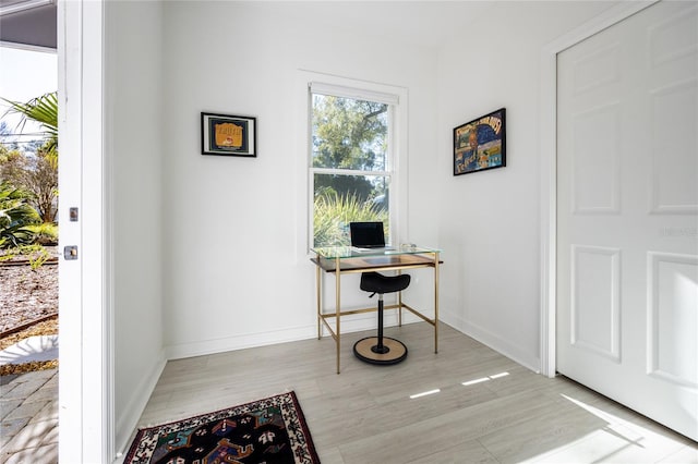 office with light wood-type flooring